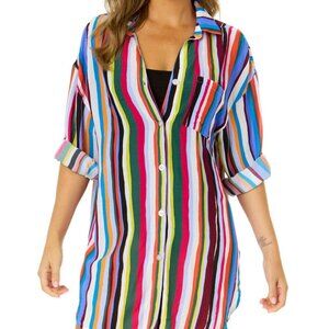 Anne Cole Womens Striped Boyfriend Cove Multi Color Stripe M